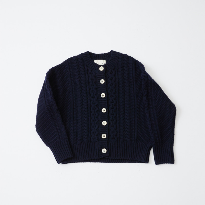 Lambswool aran knit cardigan_Navy
