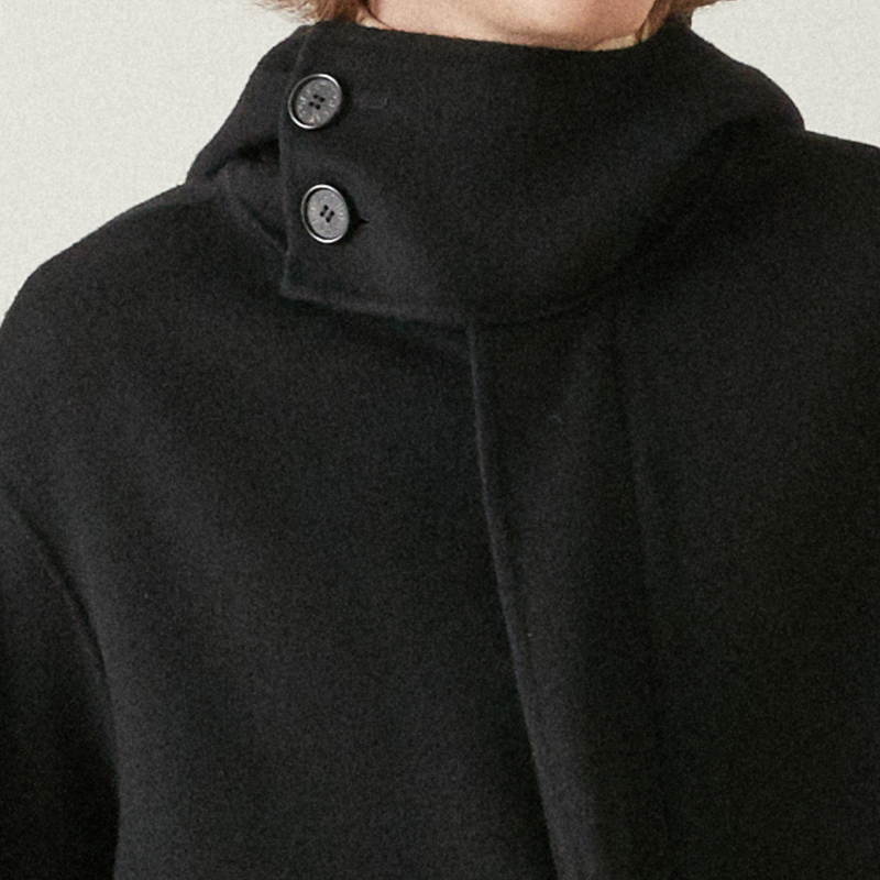 Hand-made Inverted pleats hoodie Coat_Black