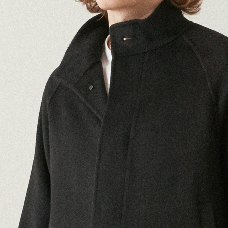 Hand-made four pocket highneck coat_Black