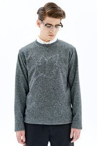 Leaf Needlework T-Shirt_Grey(30%off 65000→45500)